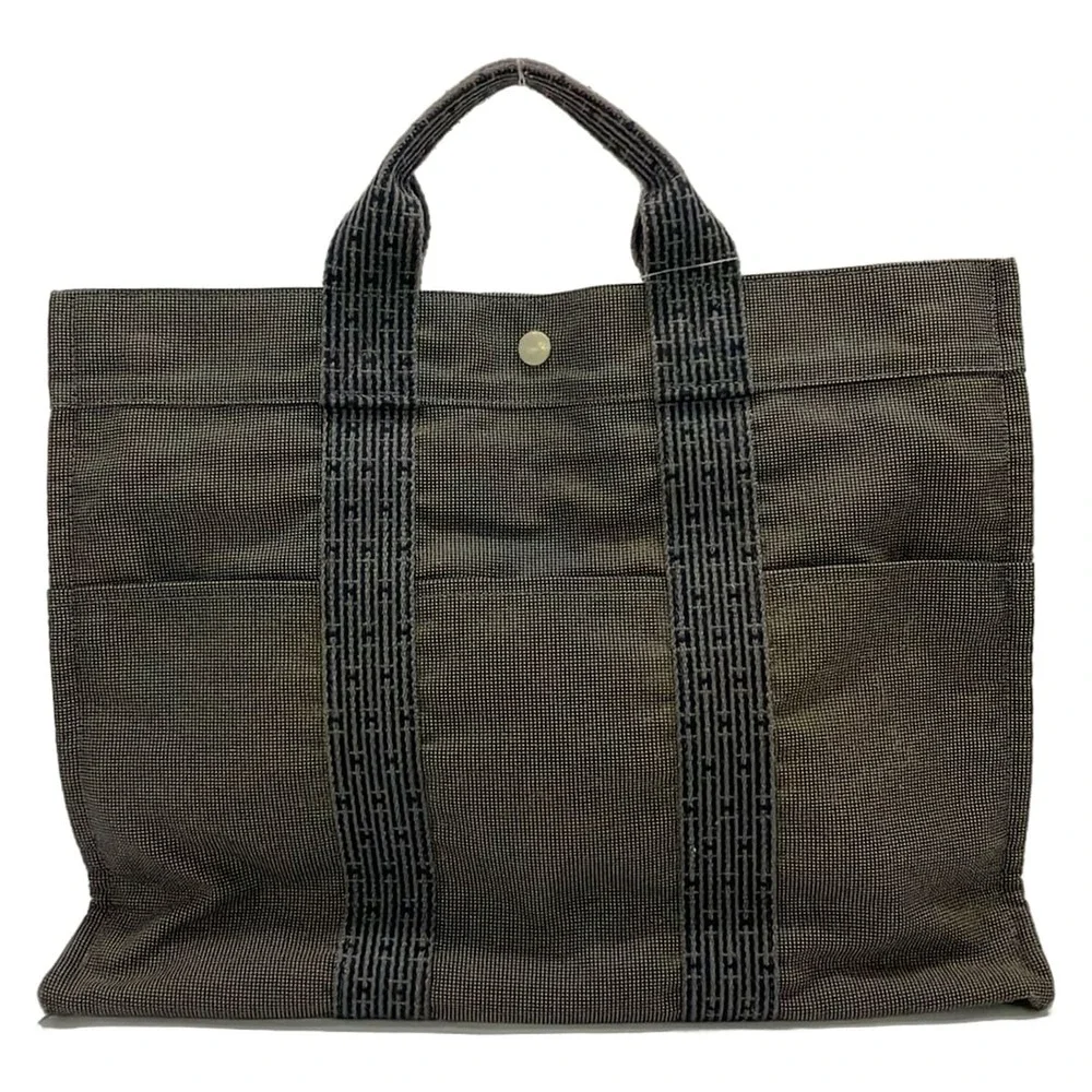 Hermès Her Line Tote MM Tote Bag Dark Gray Black Polyamide Polyester